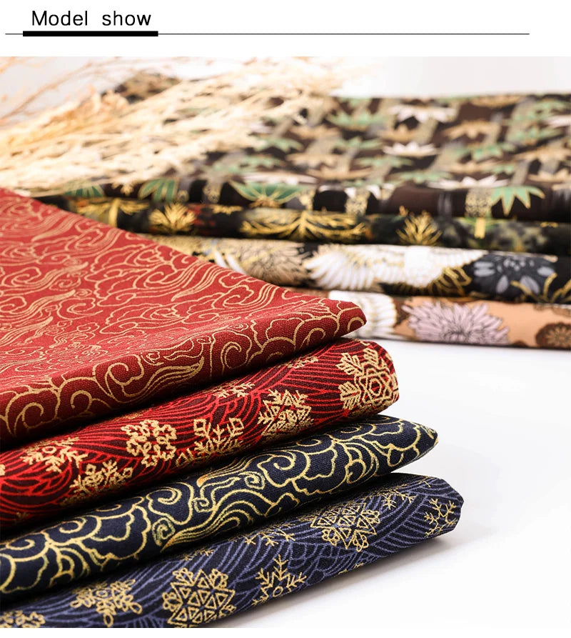 0.5/1/2 Yard 100% Cotton Fabric Traditional Japanese Kimono Style Print DIY Handmade Making Cheongsam, Hanfu, Holiday Decoration