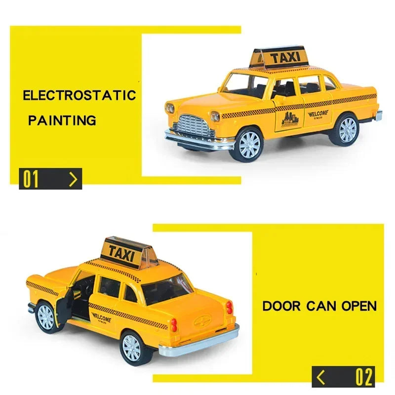 1/32 Retro Taxi Model Alloy Car Toy Miniature Car Collection Diecast Sound Light Kids Toys Children's Day Gift