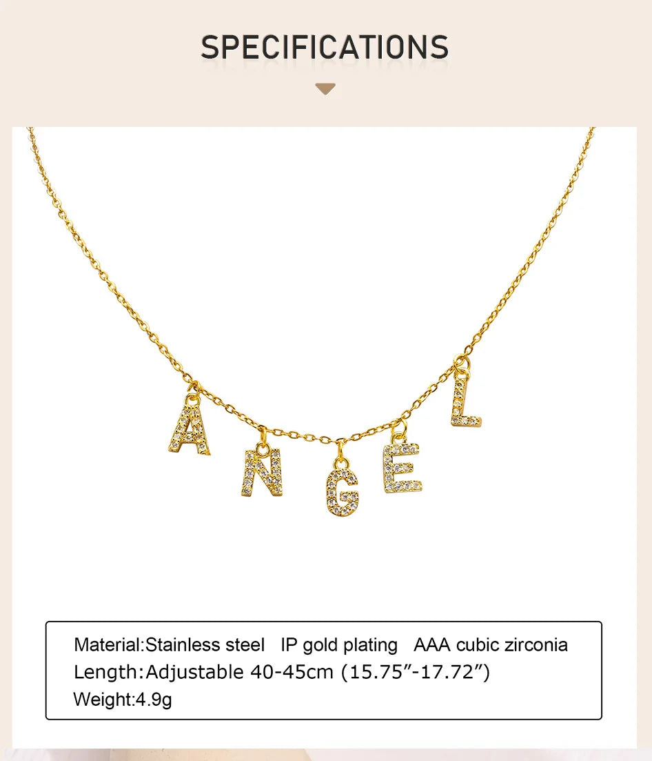 Custom Personalized Name Necklace for Women, Initial Letter Pendant Zircon Necklace, Stainless Steel Wholesale Jewelry