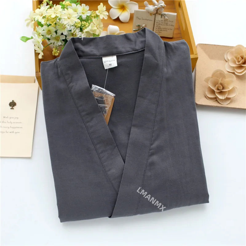 Japanese Style Kimono Cardigan Pants 2pcs Set Men's Nightwear Bathrobe Cotton Comfortable Home Suit Robe Sleepwear Daily Casual