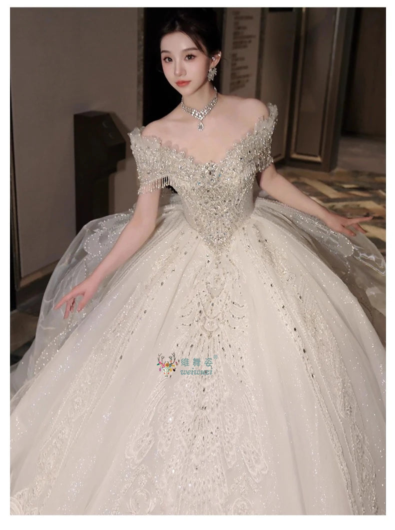 High End Quality Princess Dresses Ball Gown Crystal Heavy Beading 2025 Luxury Bridal Wedding Off Shoulder Main Wedding Dress