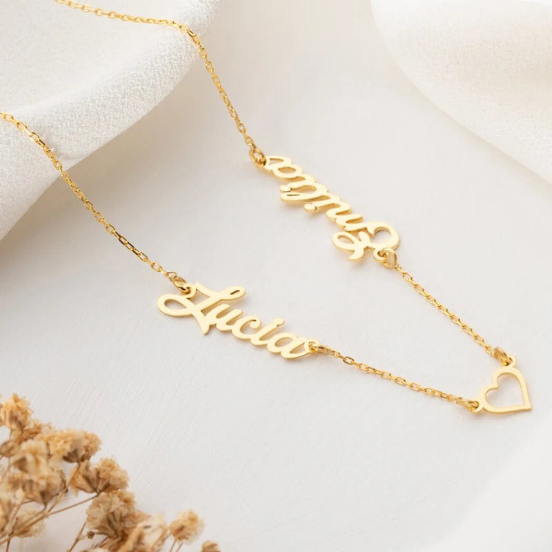 Personalized Custom Multiple Names Heart Necklace Stianless Steel Custom Couple Kids Name Necklace Family Christmas Jewelry Gift