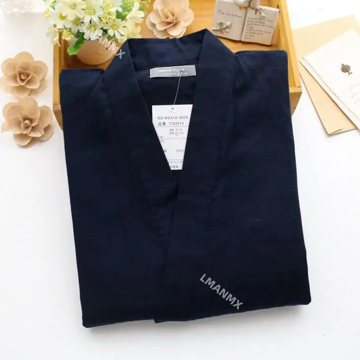 Japanese Style Kimono Cardigan Pants 2pcs Set Men's Nightwear Bathrobe Cotton Comfortable Home Suit Robe Sleepwear Daily Casual