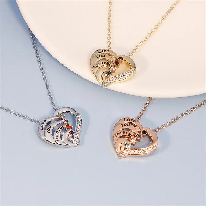 Personalized Birthstone Name Necklace for Women Custom Engraved Names Heart Necklace for Mom Wife Girlfriend Birthday Gifts