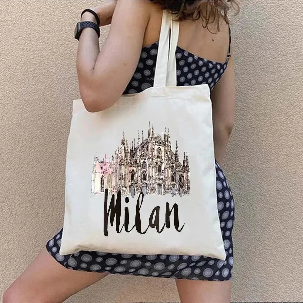 Paris Travel City Print Women Shoulder Bags Harajuku Canvas Shopping Bag Large Capacity Tote Handbag Reusable Eco Girl Handbags