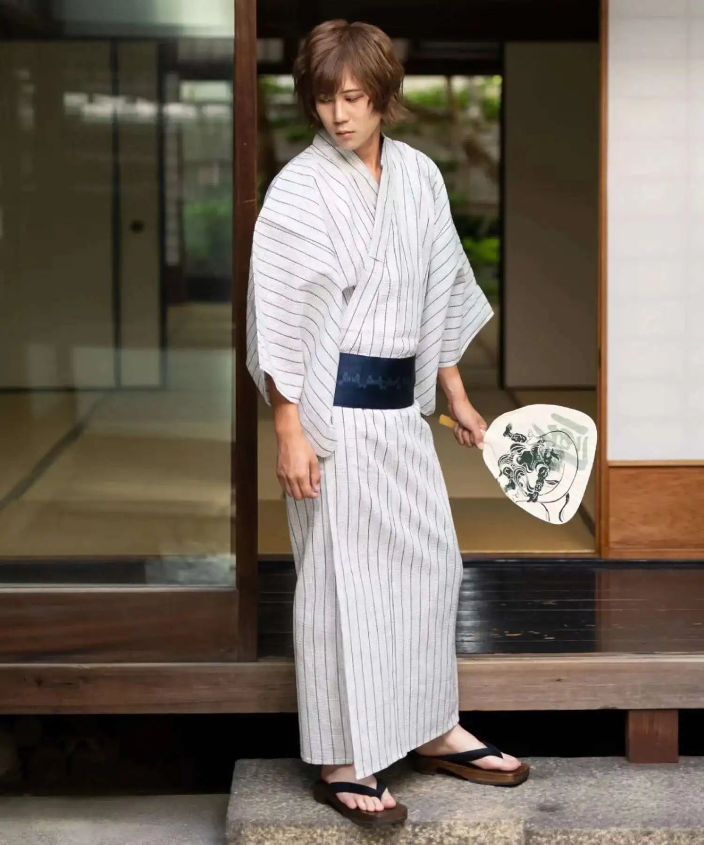 Traditional Japanese KIMONO Fashion YUKATA Summer Men Long Robes With Belt 95% Cotton Pajamas Set Male Sleepwear Bathrobe