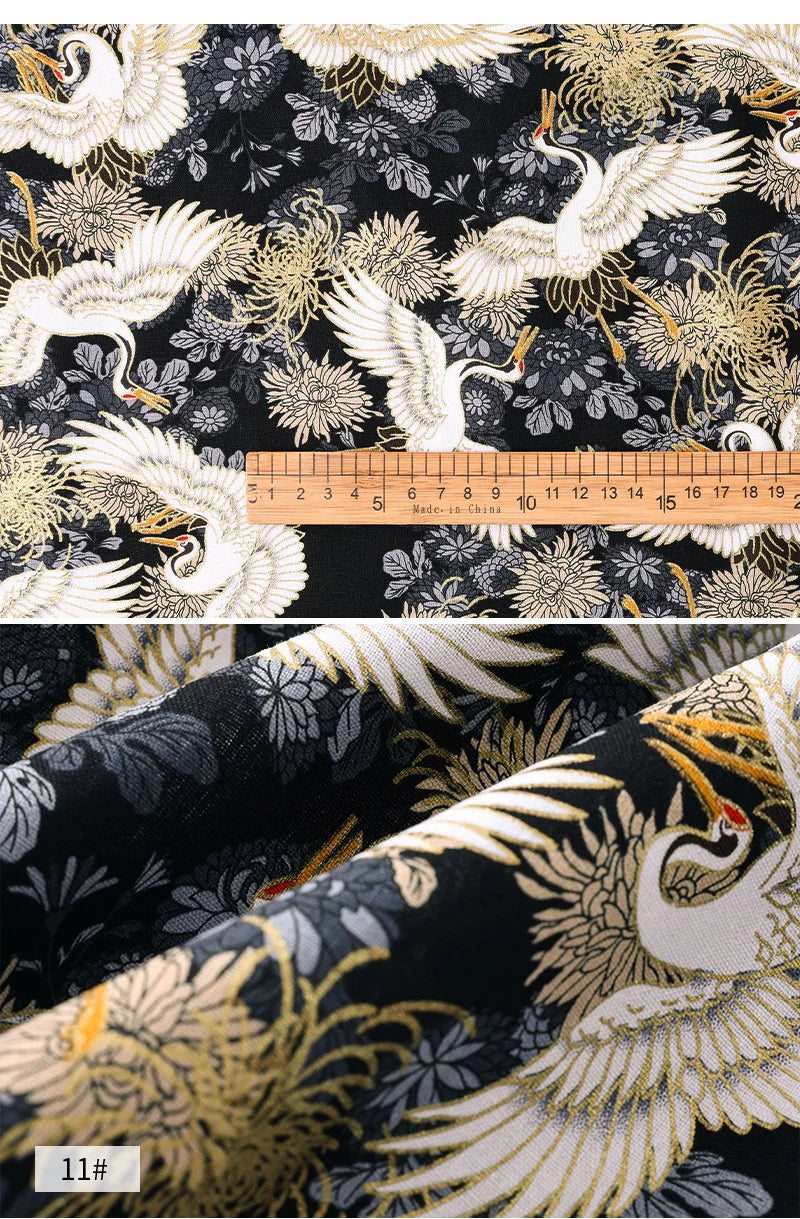 0.5/1/2 Yard 100% Cotton Fabric Traditional Japanese Kimono Style Print DIY Handmade Making Cheongsam, Hanfu, Holiday Decoration