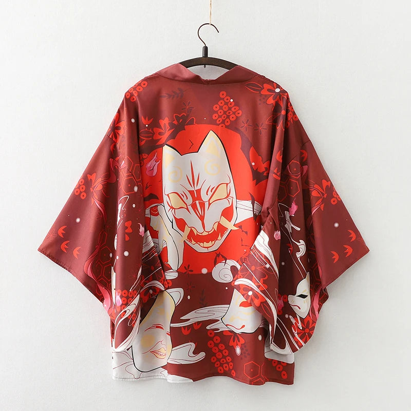 2023 New Summer Loose Red Black Japanese Samurai Streetwear Cardigan Women Men Harajuku Haori Kimono Cosplay Blouse Top Yukata
