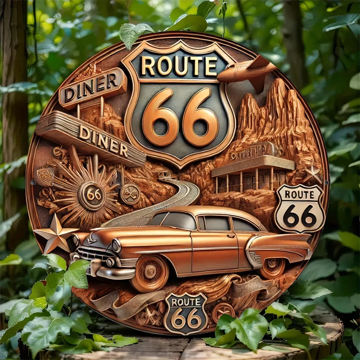 Antique Route 66 Decorative Metal Sign 78x78 Inches Outdoor Wall Art Durable Weather Resistant Ideal for Home and Garden Decor