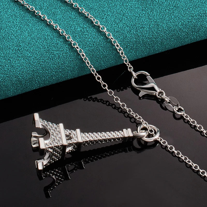 DOTEFFIL 925 Sterling Silver 16-30 Inch Chain Eiffel Tower Paris Pendant Necklace For Woman Wedding Engagement Fashion Jewelry