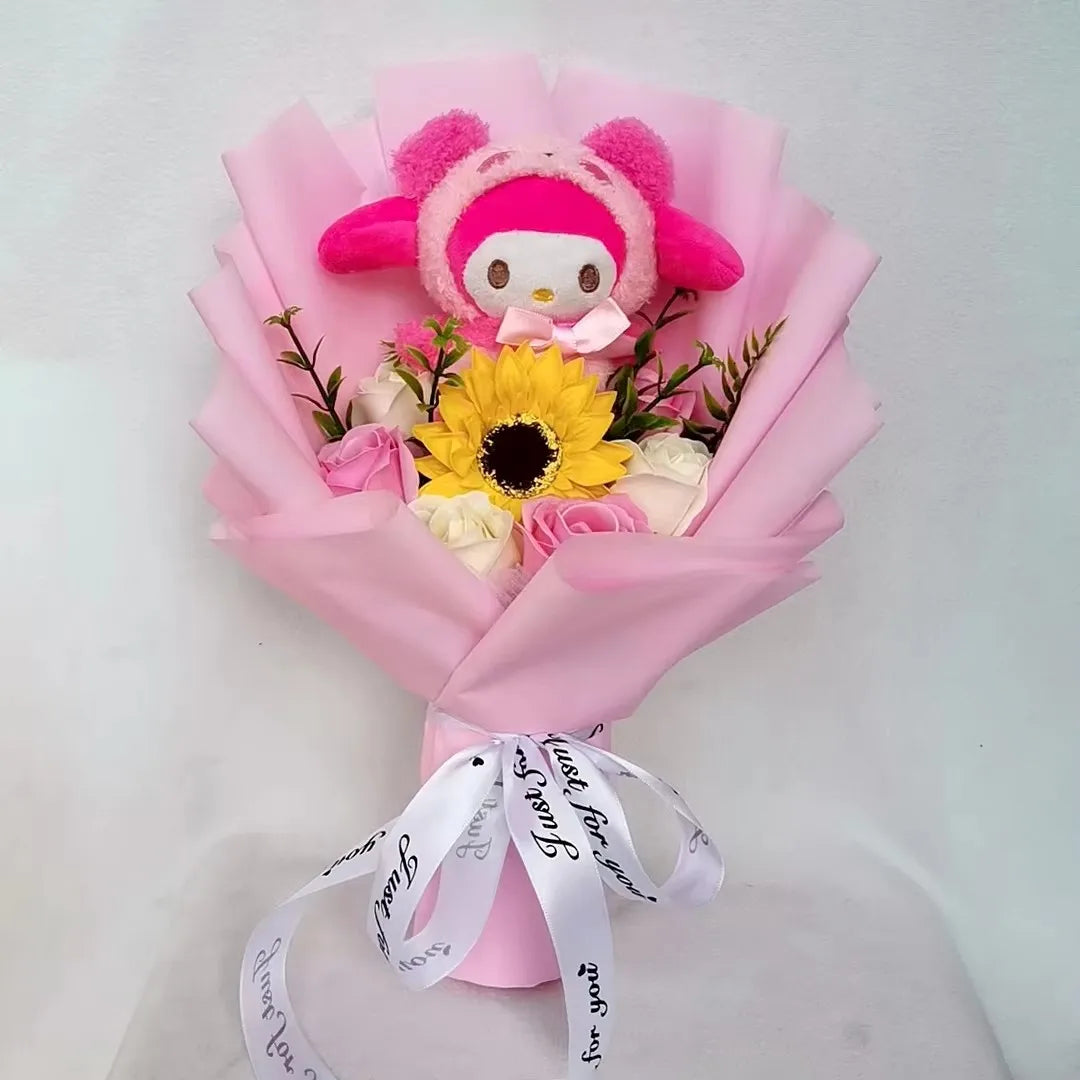 Christmas Gifts Sanrio Plush Flowers Bouquet Kuromi Plushie Soft Doll Animals Valentine's Day Birthday Wedding Party Gift