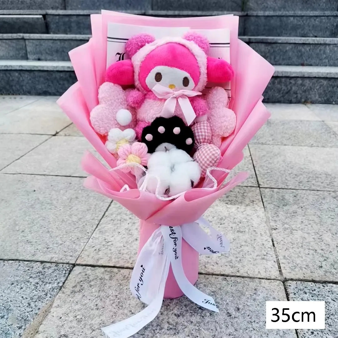 Christmas Gifts Sanrio Plush Flowers Bouquet Kuromi Plushie Soft Doll Animals Valentine's Day Birthday Wedding Party Gift