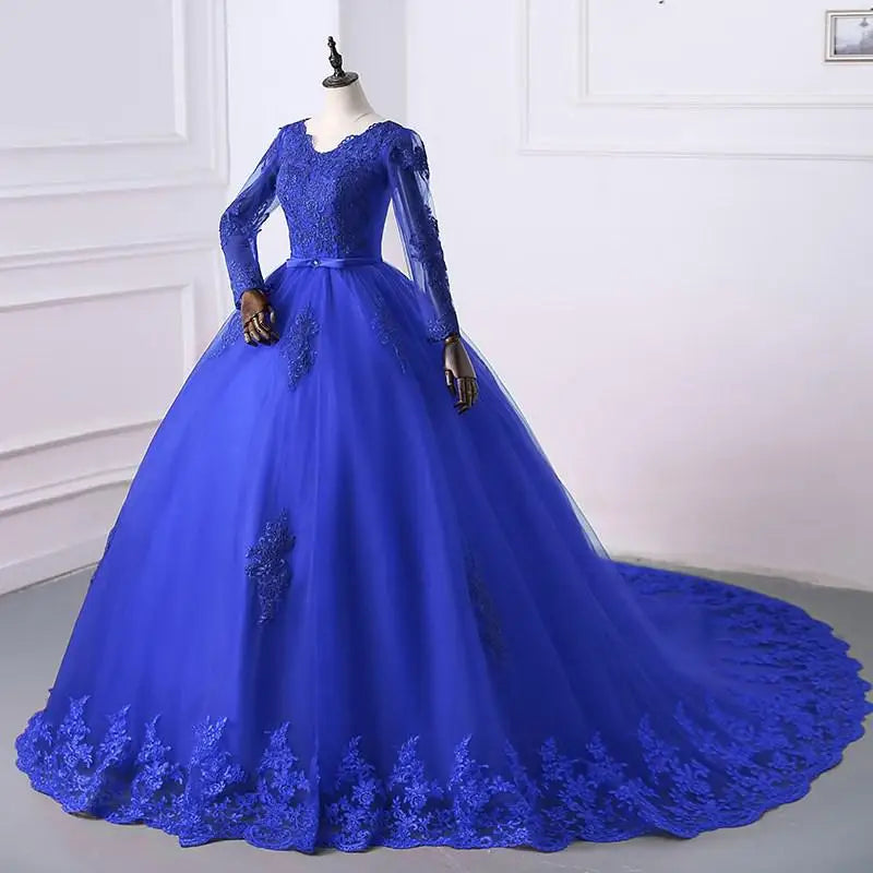 Best Selling 2024 Long Sleeve V Neck Lace Wedding Dress 2025 Vintage Bride Bridal Ball Gown Modest Wedding Dresses Customized