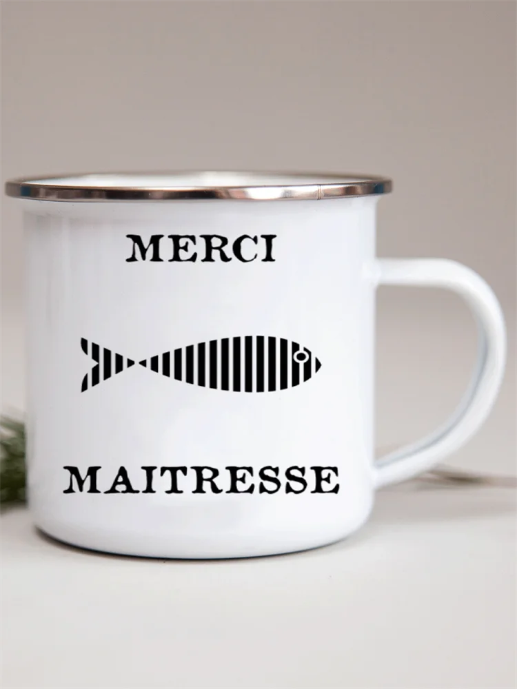 French Flower Printed Enamel Mugs Creative Coffee Mug Milk Wine Beer Drink Juice Cup School Home Handle Drinkware Teacher Gifts