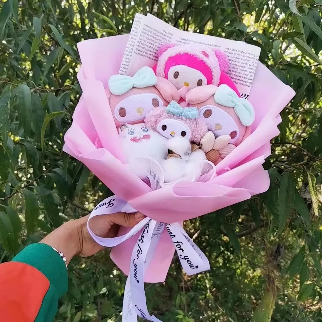 Christmas Gifts Sanrio Plush Flowers Bouquet Kuromi Plushie Soft Doll Animals Valentine's Day Birthday Wedding Party Gift