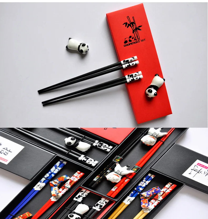 Chinese Panda Chopsticks Japanese Korean Sushi Solid Wood Chopsticks Wedding Gift Chop Sticks Hashi Two Pairs Chopsticks Set