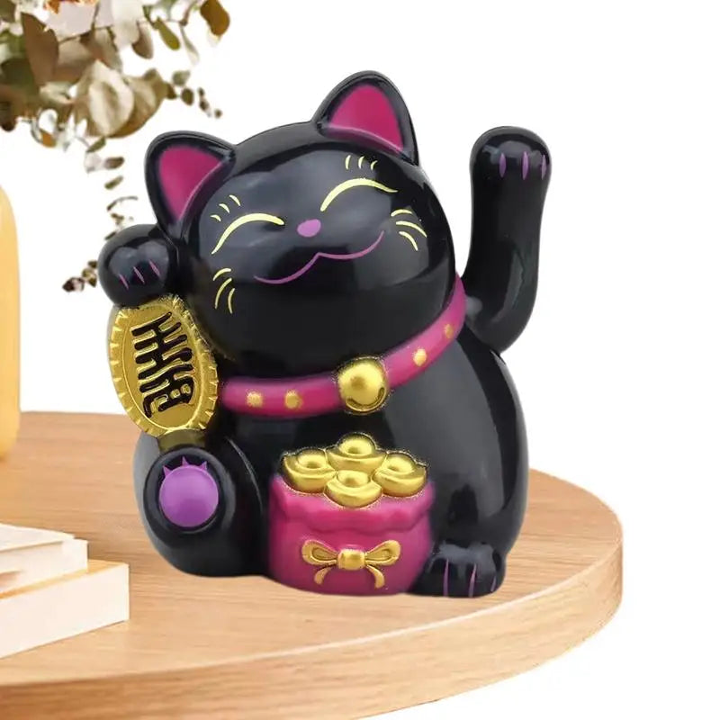 Solar Powered ManekiNeko Lucky Cat Welcoming Chinese Lucky Cat Waving Hand Beckoning Fortune Cat Figurines For Home Decor
