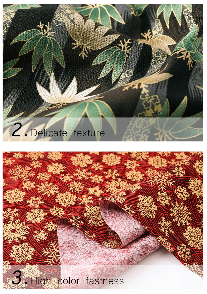 0.5/1/2 Yard 100% Cotton Fabric Traditional Japanese Kimono Style Print DIY Handmade Making Cheongsam, Hanfu, Holiday Decoration