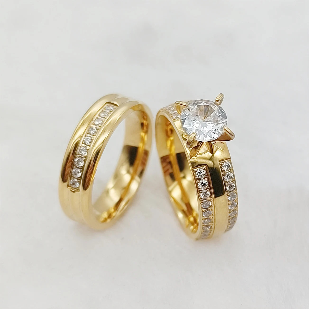 24k Gold Filled 316L Stainless Steel Jewelry Cz Diamond Wedding Rings Sets for Women Girls Ladies Engagement Statement Gifts