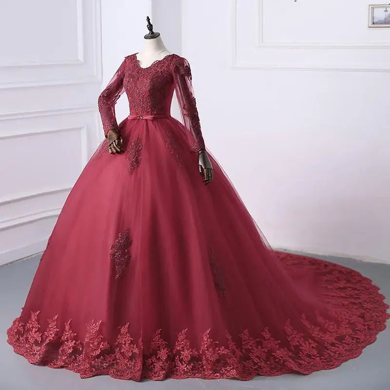 Best Selling 2024 Long Sleeve V Neck Lace Wedding Dress 2025 Vintage Bride Bridal Ball Gown Modest Wedding Dresses Customized