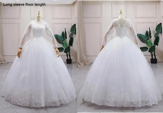 Best Selling 2024 Long Sleeve V Neck Lace Wedding Dress 2025 Vintage Bride Bridal Ball Gown Modest Wedding Dresses Customized