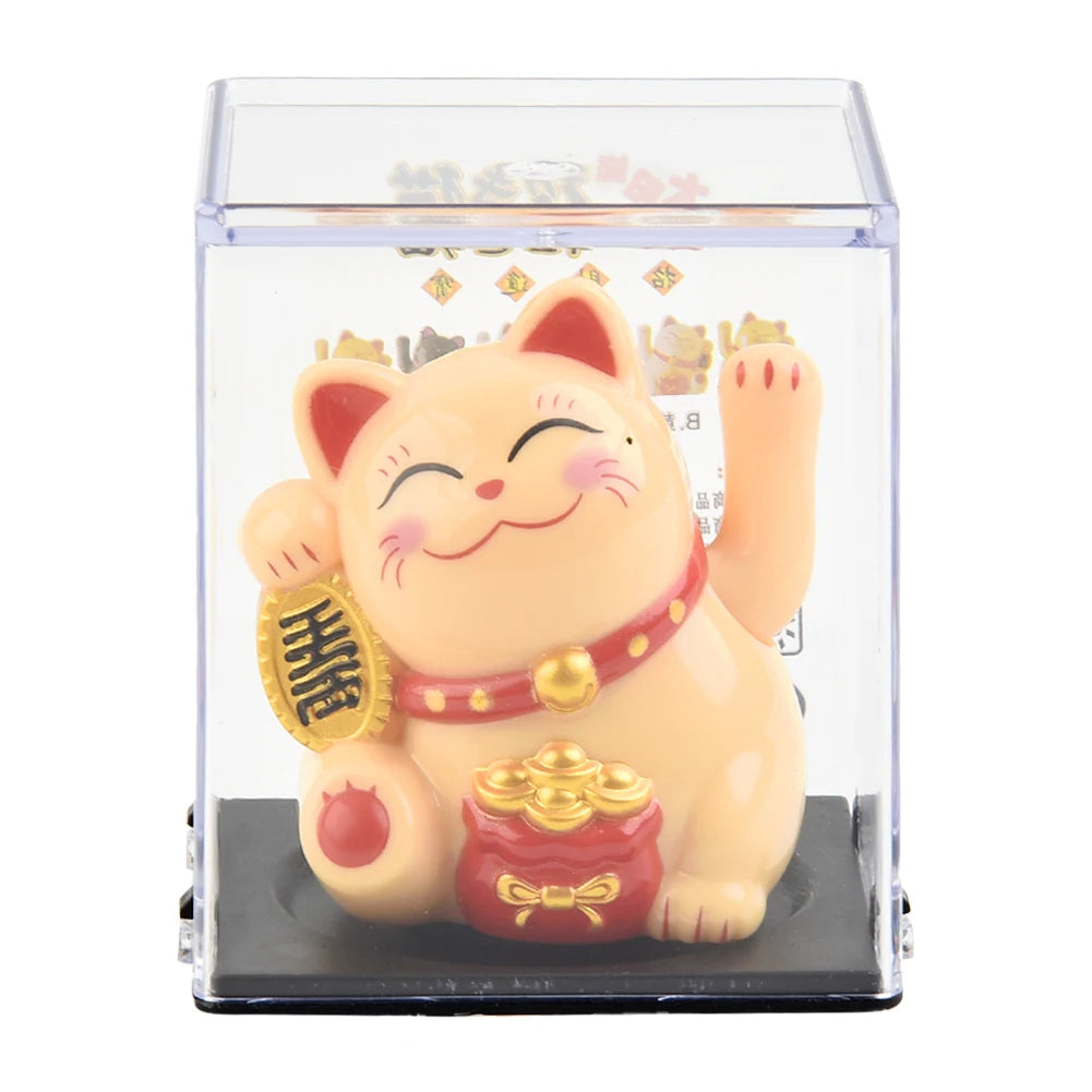Solar-Powered Maneki Neko Waving Arm Beckoning Fortune Cat Lucky Cat For Home Office Cars Christmas Decoration Gift Accessiores