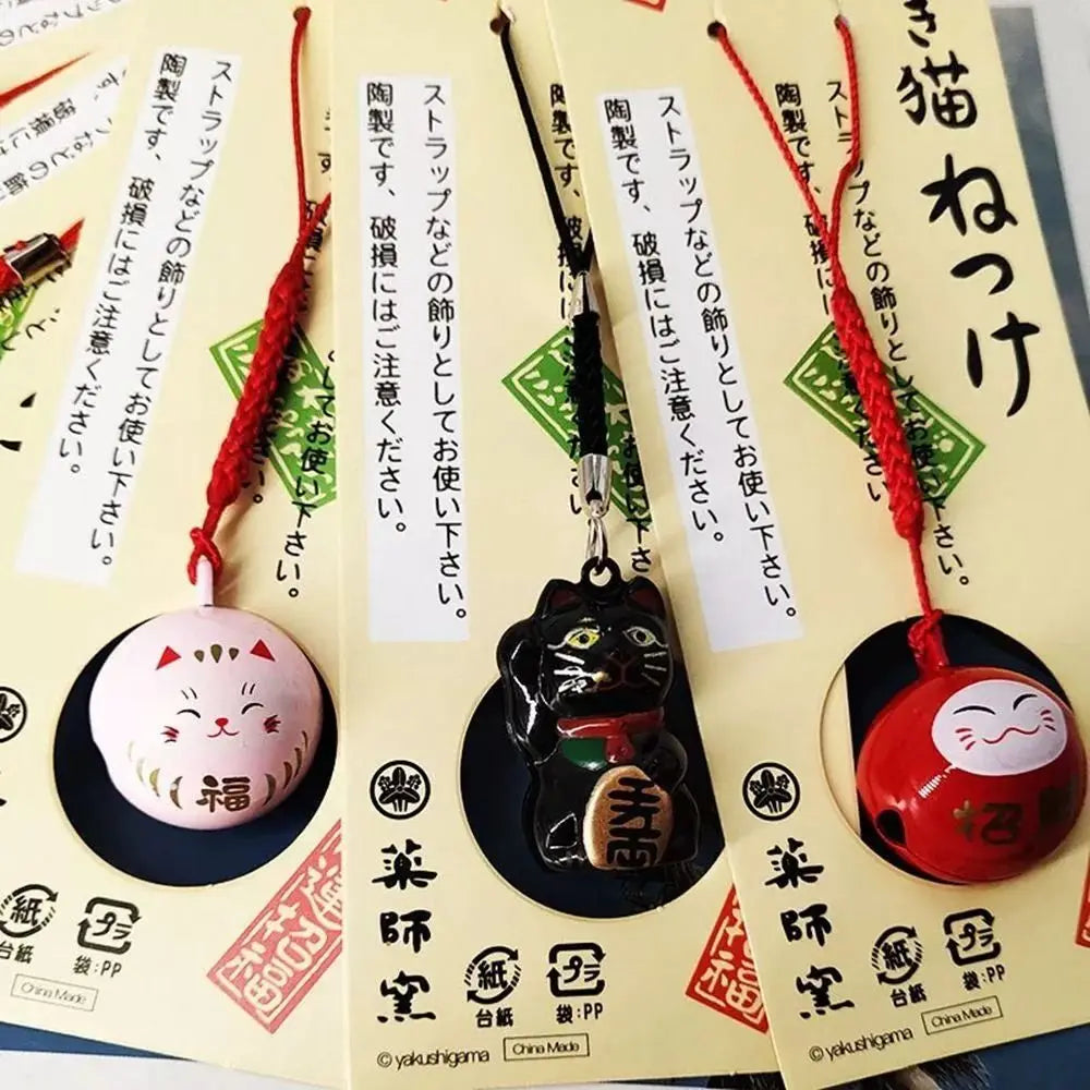 Japanese Lucky Cat Bag Pendants Japan Daruma Keyring Bells Pendant Lucky Cat Keychain Good Fortune Wealth Charm Jewelry Gift