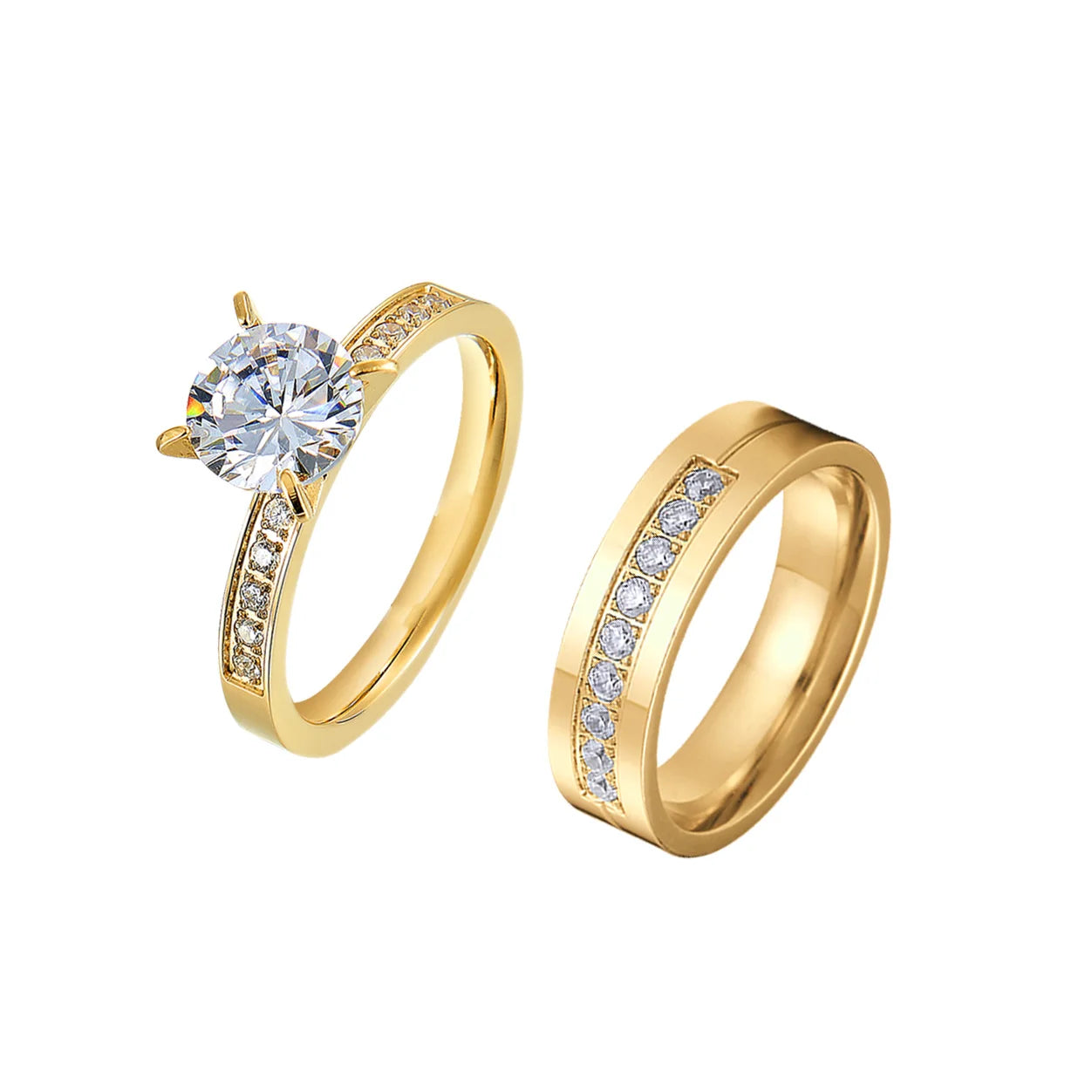 24k Gold Filled 316L Stainless Steel Jewelry Cz Diamond Wedding Rings Sets for Women Girls Ladies Engagement Statement Gifts