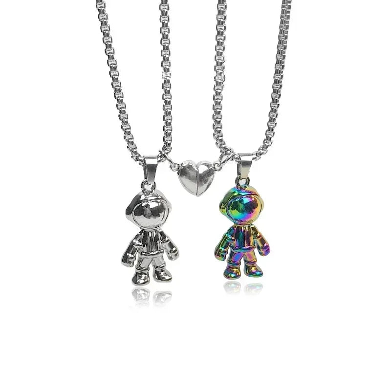 Love Magnet Couple Color Matching Necklace Simple Creative Wishing Stone Heartbreak Stitching Pendant Men and Women Jewelry Gift