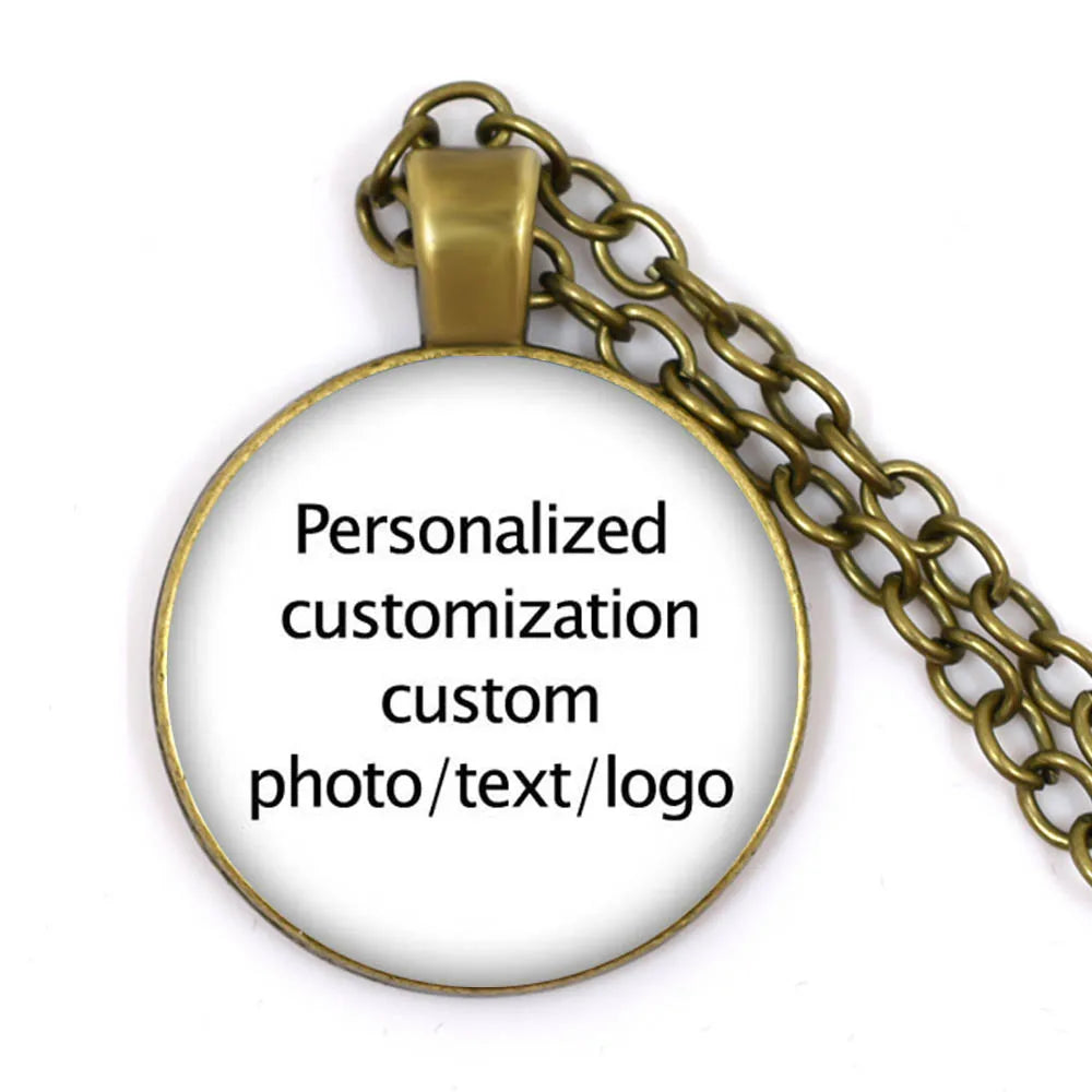 Custom Necklace Photo Text Logo Pictures Glass Cabochon Pendant Necklace Baby Mom Dad Family Anniversary Personalized Gift