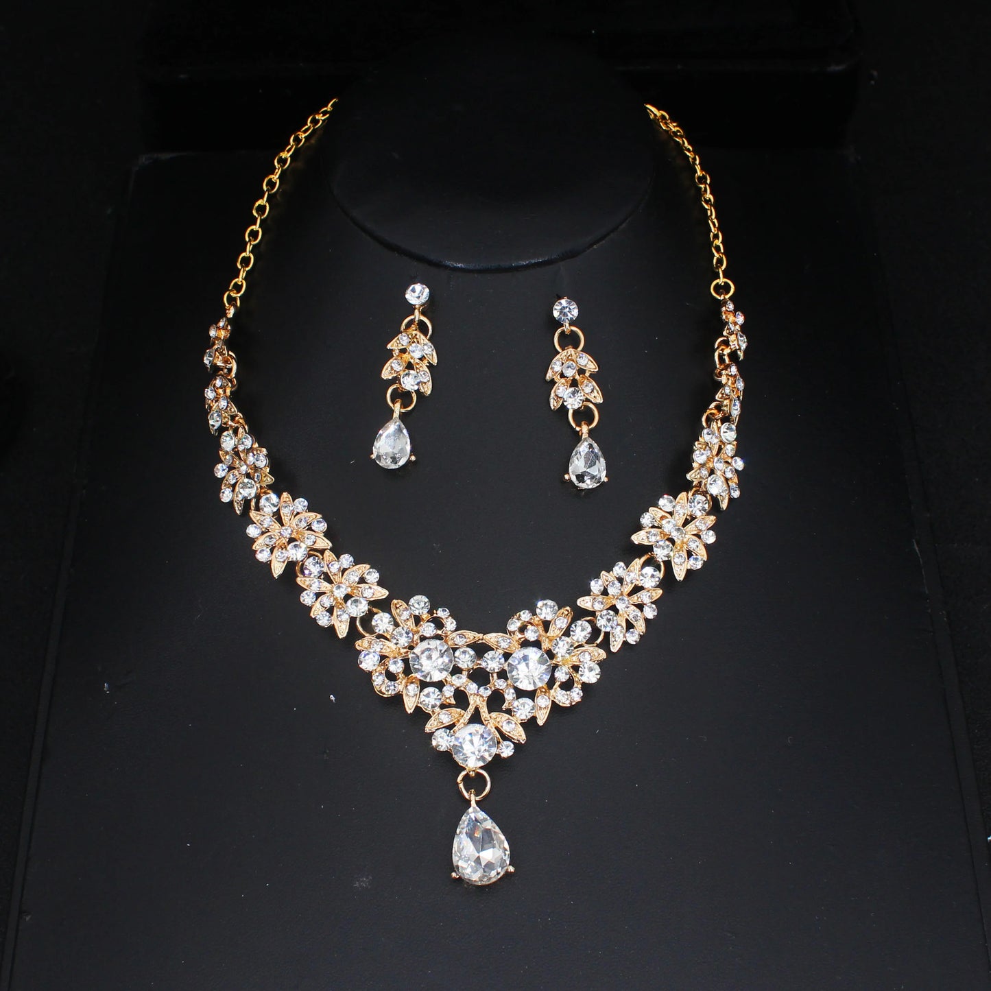 Pink Crystal Bridal Jewelry Sets For Women Girl Princess Tiara/Crown Earring Necklace Wedding Pageant Prom Jewelry Accessories