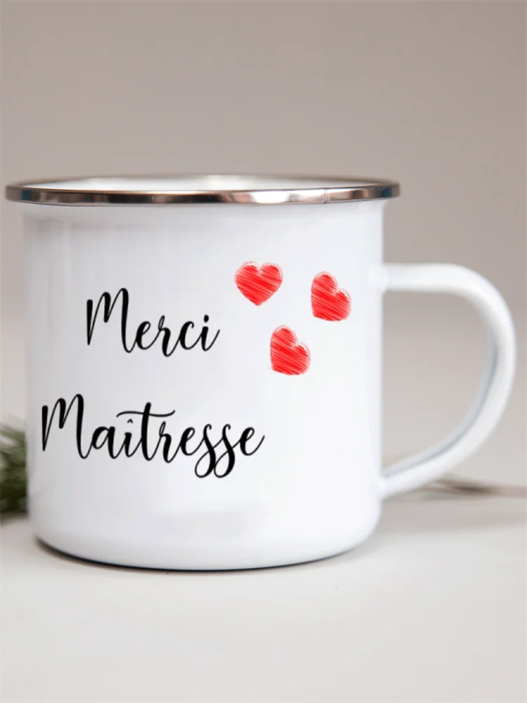 French Flower Printed Enamel Mugs Creative Coffee Mug Milk Wine Beer Drink Juice Cup School Home Handle Drinkware Teacher Gifts