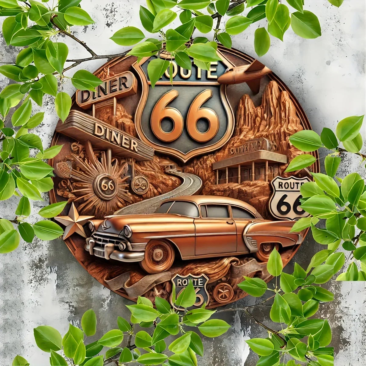 Antique Route 66 Decorative Metal Sign 78x78 Inches Outdoor Wall Art Durable Weather Resistant Ideal for Home and Garden Decor