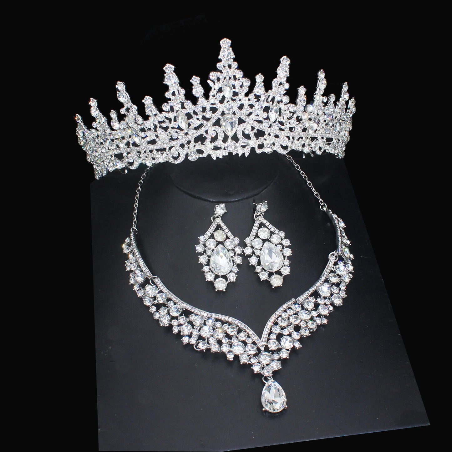 Pink Crystal Bridal Jewelry Sets For Women Girl Princess Tiara/Crown Earring Necklace Wedding Pageant Prom Jewelry Accessories