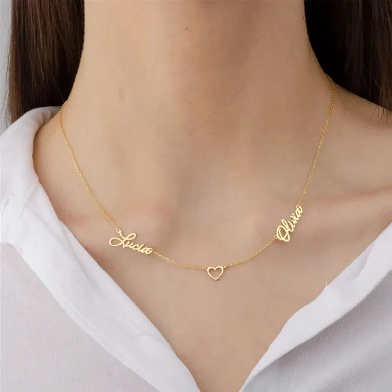 Custom Two Names Necklace with Heart Stainless Steel Couple Choker Personalized Jewelry Mother's Day Gift Women's Necklace Gift