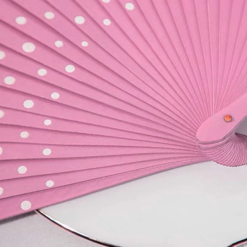 Flamenco Spanish Wood Folding Fan Dots Pattern Modern Classical Vintage Wood Hand Fan for Dance Perfornamnces Party