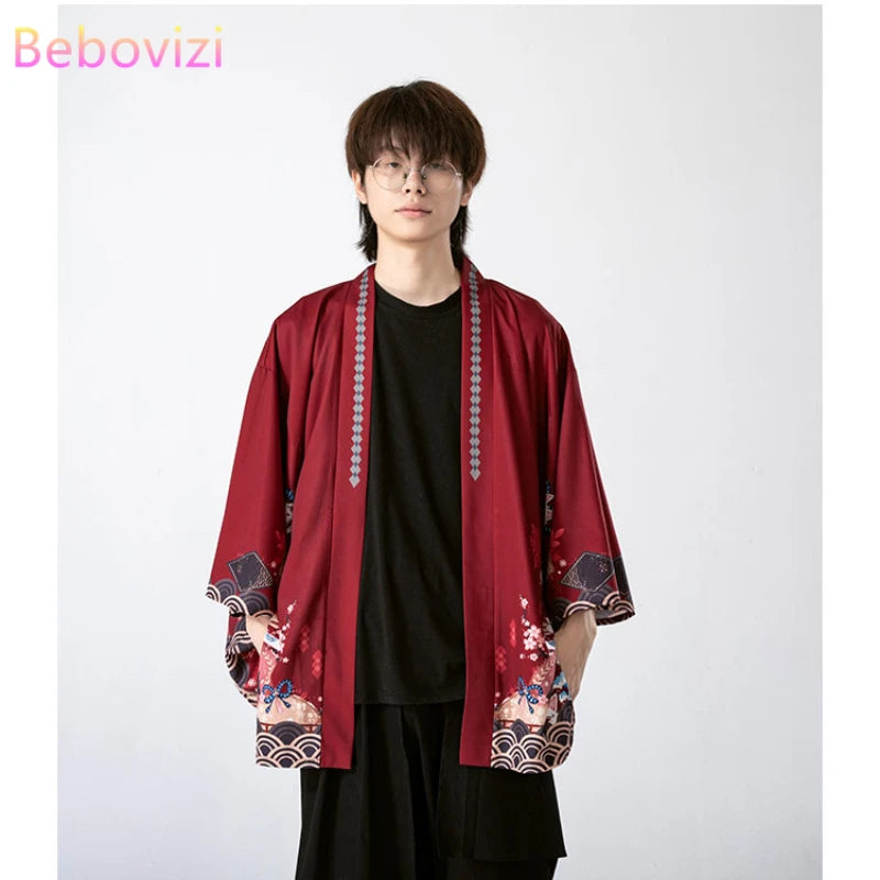 2023 New Summer Loose Red Black Japanese Samurai Streetwear Cardigan Women Men Harajuku Haori Kimono Cosplay Blouse Top Yukata