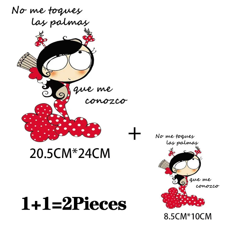 2Pcs/Lot Flamenco Dance Heat Thermal Transfer Fusible Stickers Iron On Thermoadhesive Patches For Clothes Ironing Accessories