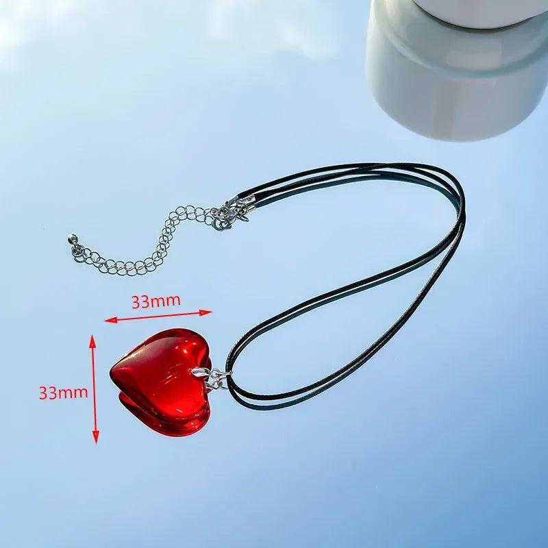 Y2k Love Heart Necklace for Women Fashion Hip Hop Red Hearts Pink Pendants Necklaces Rope Chain Girls Rave Gift Gothic Jewelry