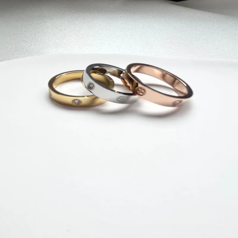 2024 Classic Cross with Stone Luxury Brand Stainless Steel Ring for Girl Women Couple Rings In Wedding Birthday Gift Never Fade