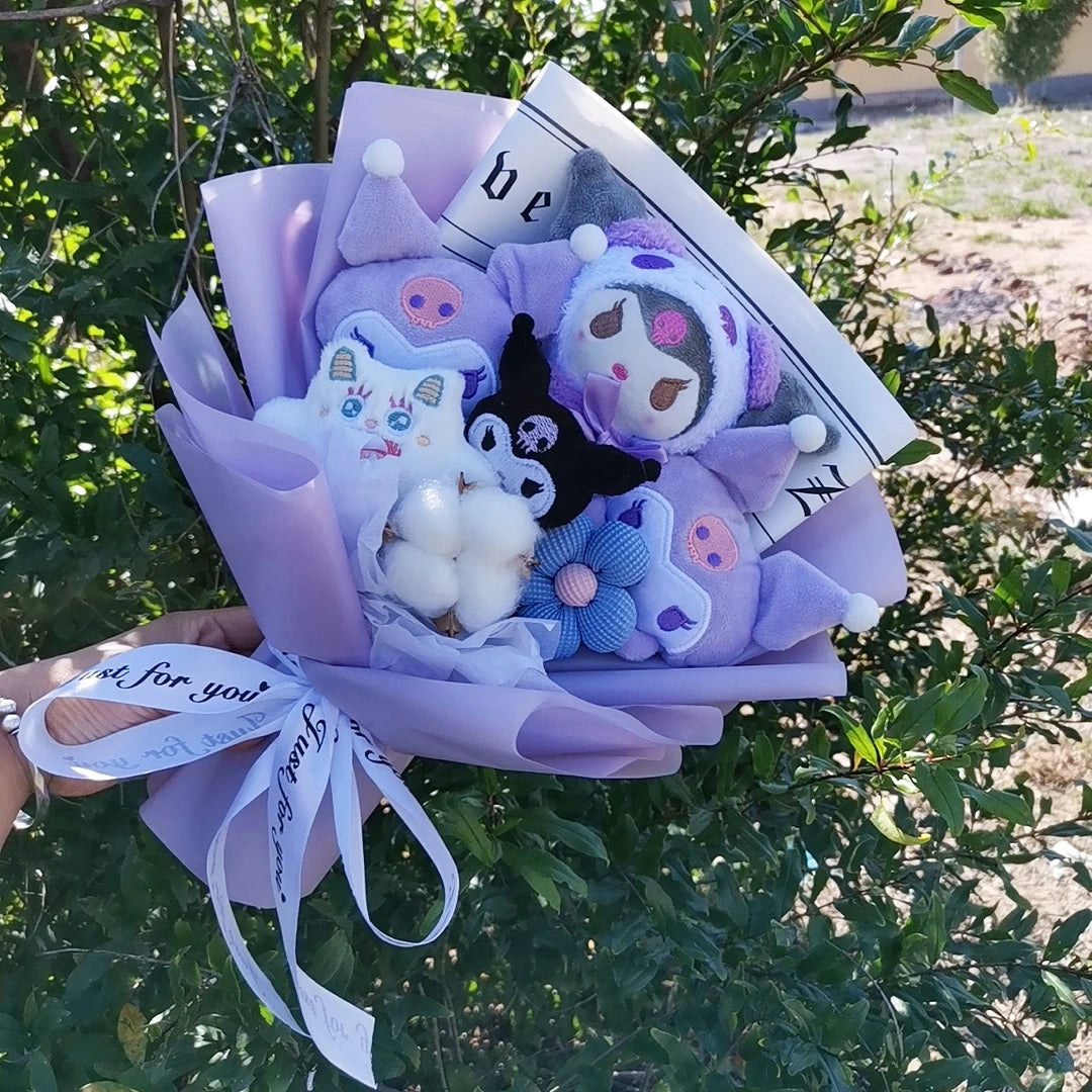 Christmas Gifts Sanrio Plush Flowers Bouquet Kuromi Plushie Soft Doll Animals Valentine's Day Birthday Wedding Party Gift