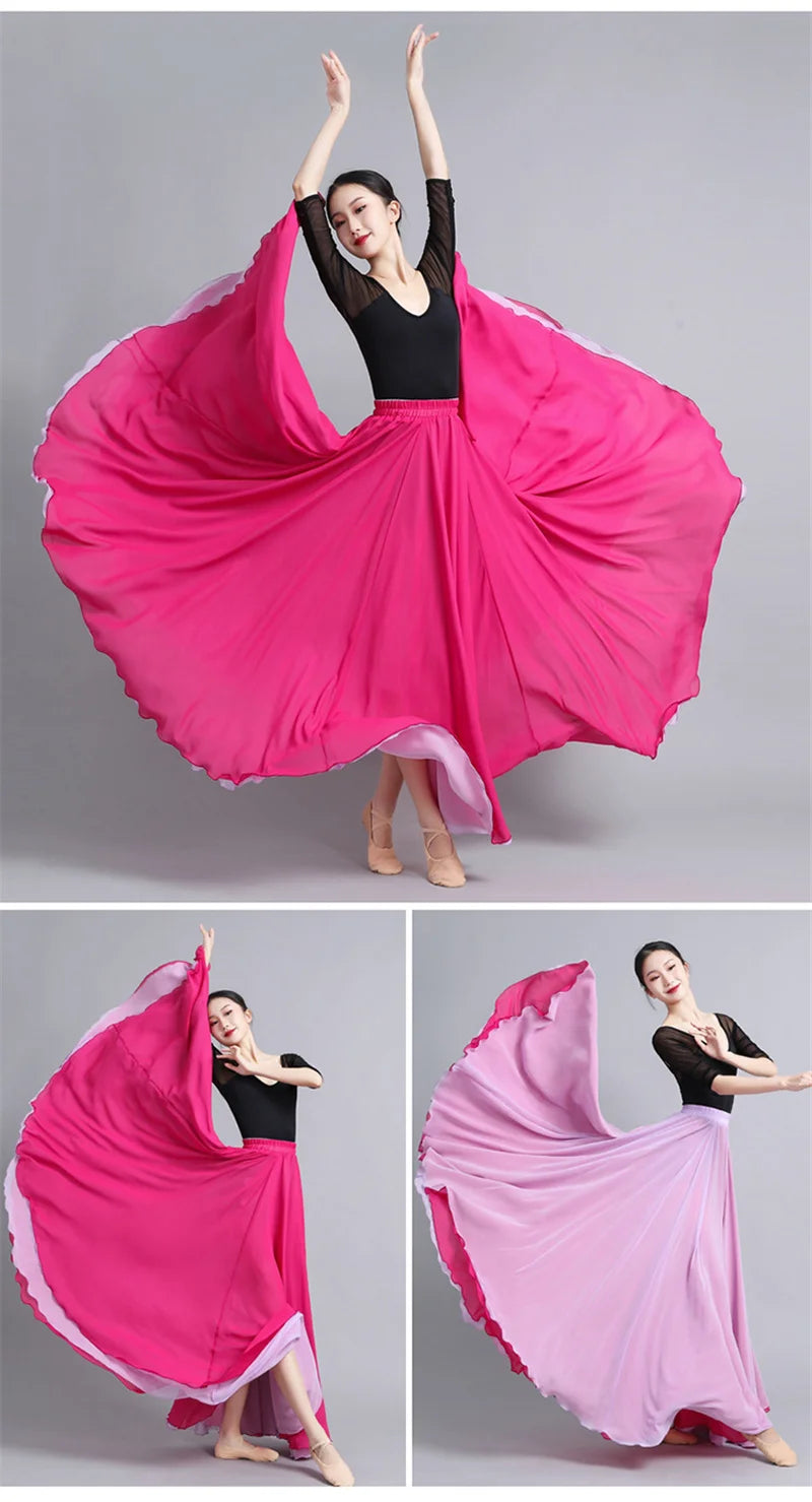 Flamenco Chiffon Dance Skirt for Women 720 Degrees Solid Color Long Skirts Dancer Practice Wear Chinese Style Skirt with Big Hem