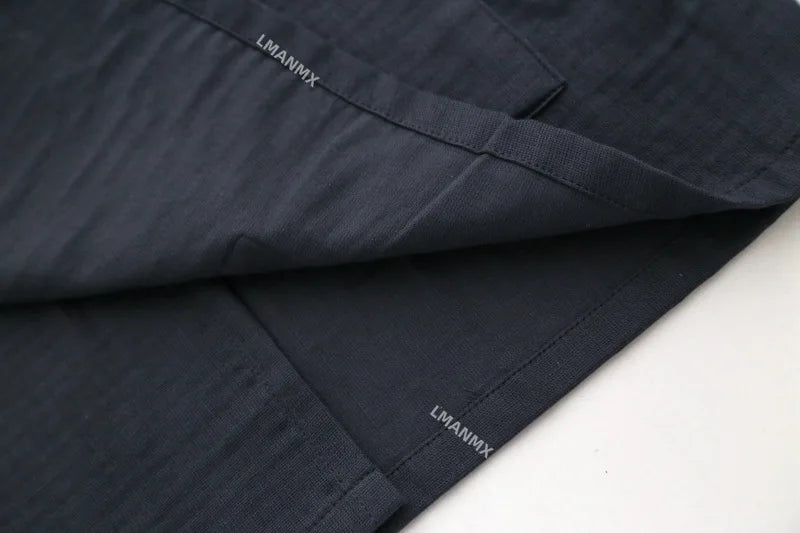 Japanese Style Kimono Cardigan Pants 2pcs Set Men's Nightwear Bathrobe Cotton Comfortable Home Suit Robe Sleepwear Daily Casual