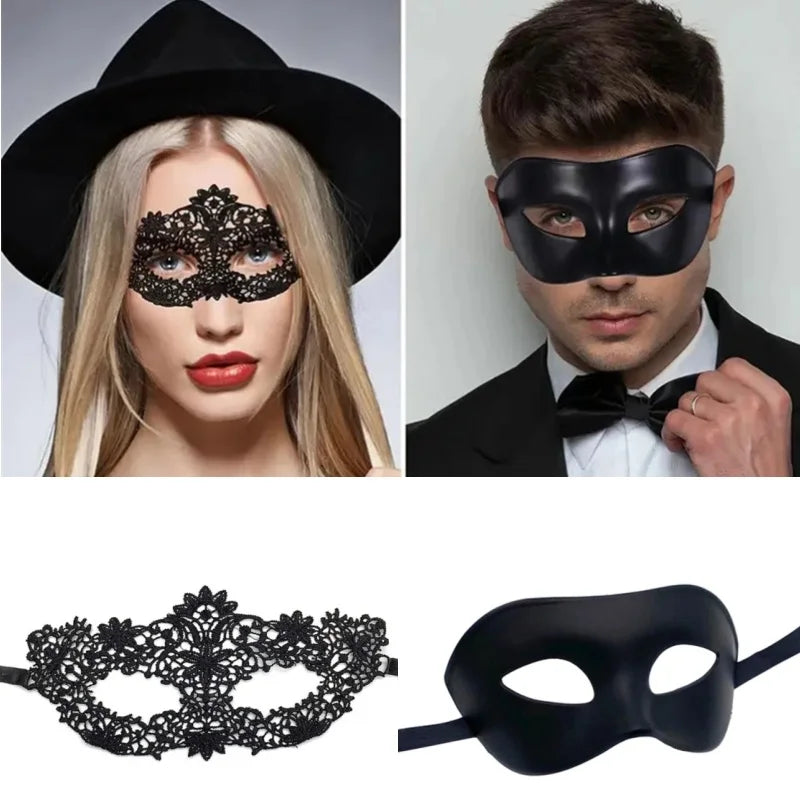 Black Masquerade Eye Masks Couple Venetian Men Women Cosplay Costume Halloween Dance Club Prom Party Headdress Half Face Masks