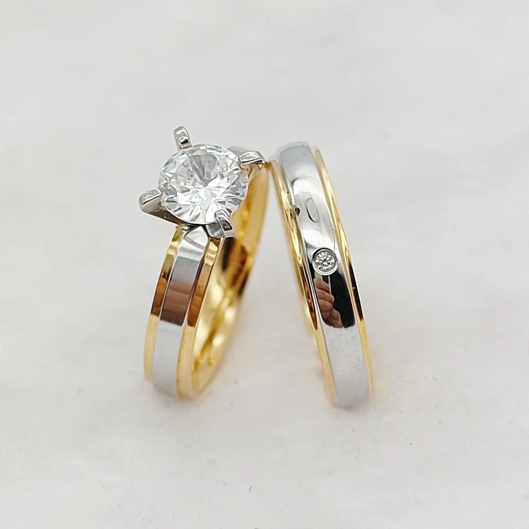 24k Gold Filled 316L Stainless Steel Jewelry Cz Diamond Wedding Rings Sets for Women Girls Ladies Engagement Statement Gifts