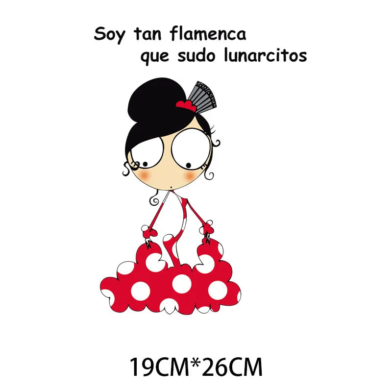 2Pcs/Lot Flamenco Dance Heat Thermal Transfer Fusible Stickers Iron On Thermoadhesive Patches For Clothes Ironing Accessories