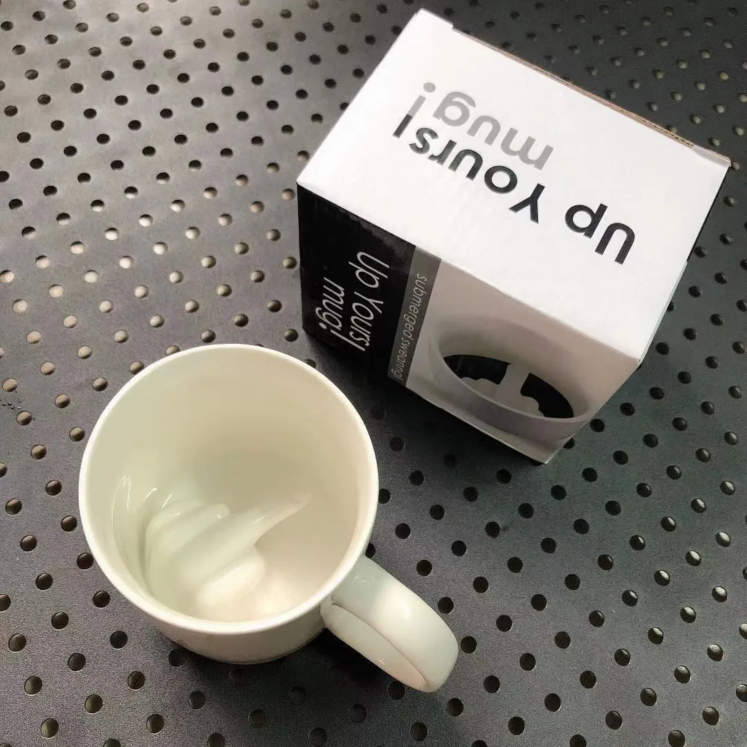 Middle Finger Cup Ceramic Mug Personalized Middle White Funny Coffee Milk Water Tea Cup with Handle for Party April Fool's Day