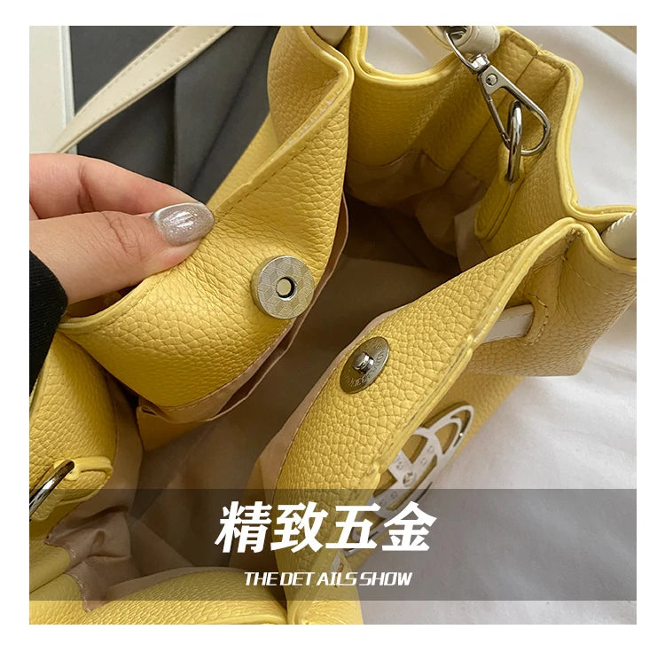 Classic Designer Paris Fashion Tote Messenger Purse Shopper Bag Elegant Leather Solid Color Commuter