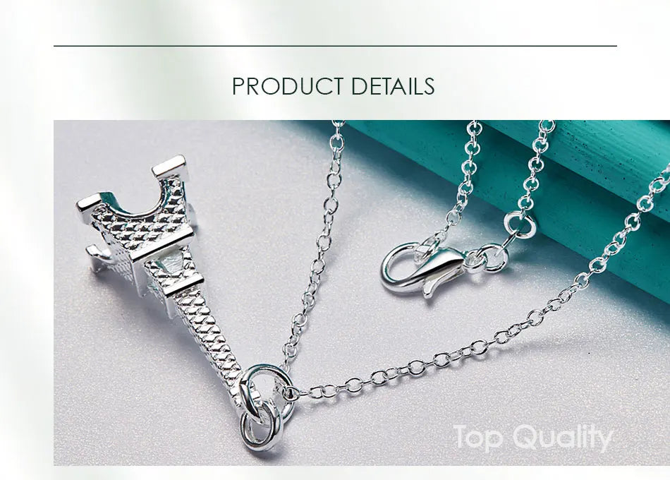 DOTEFFIL 925 Sterling Silver 16-30 Inch Chain Eiffel Tower Paris Pendant Necklace For Woman Wedding Engagement Fashion Jewelry