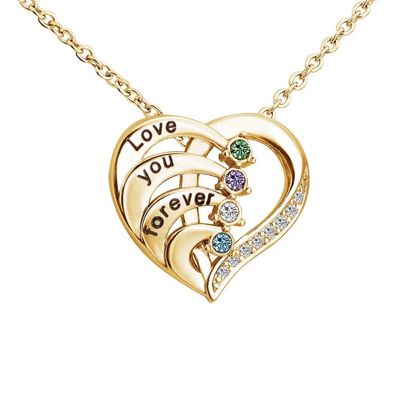 Personalized Birthstone Name Necklace for Women Custom Engraved Names Heart Necklace for Mom Wife Girlfriend Birthday Gifts